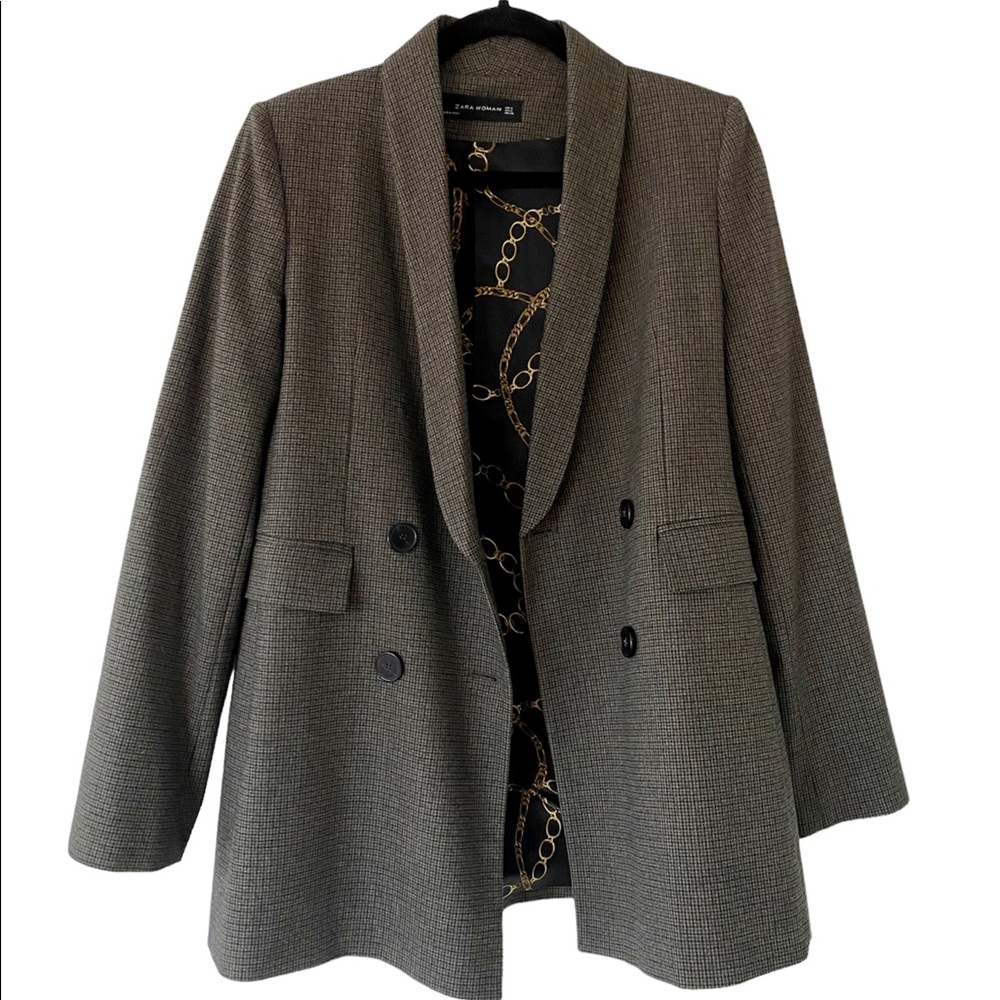 Zara brown/ grey plaid tweed blazer